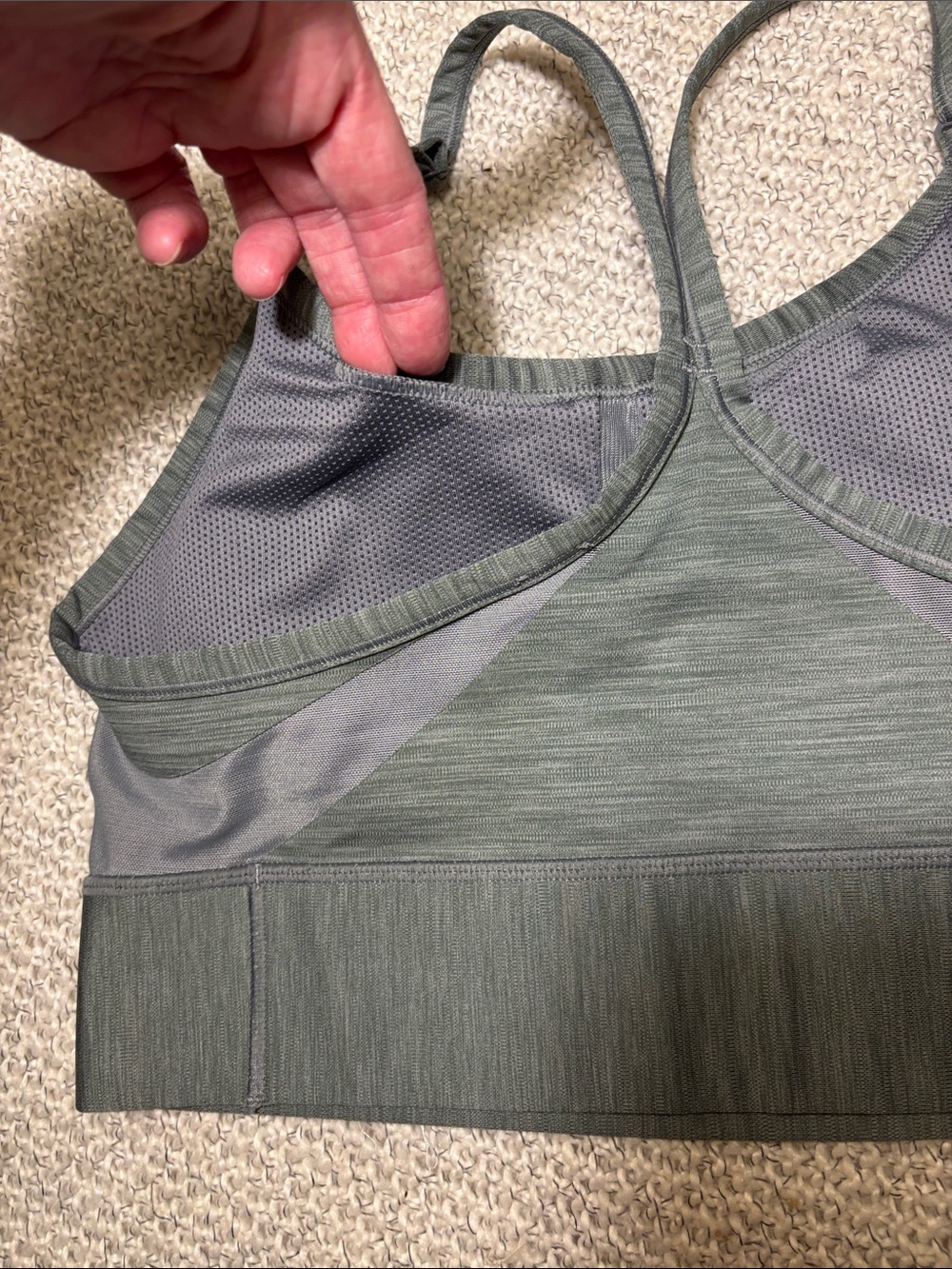 Nike Dri-Fit Indy Olive/Gray Racerback Light Support padded Sports Bra, lg - Picture 4 of 8